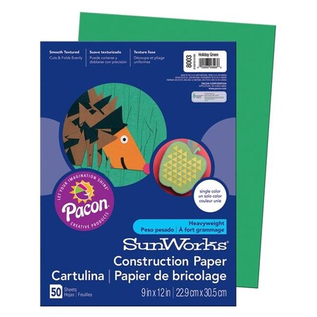 Pacon Corporation Pacon PAC8003-10 9 x 12 in. Sunworks Holiday Green Construction Paper - 50 Count - Pack of 10 PAC8003-10